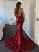 Sexy Burgundy V-Neck Backless Mermaid Prom Dress, Evening Dress, PD1050
