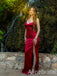 Elegant Red Lace Spaghetti Straps Prom Dress with Slit, Evening Dress, PD3822965