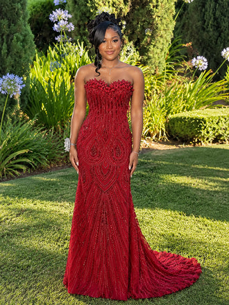 Sparkly Red Strapless Beaded Mermaid Prom Dress, Evening Dress, PD28231260