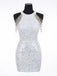 Sparkly Red Sequins Halter Short Homecoming Dress, HC382299