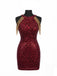 Sparkly Red Sequins Halter Short Homecoming Dress, HC382299