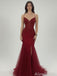 Stunning Red Side Slit Backless Mermaid Long Prom Dress, Lace Applique Evening Dress, PD3823003