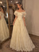 Vintage Off Shoulder Basque Waist A-line Lace Tulle Wedding Dress with Puff Sleeves, WD32254