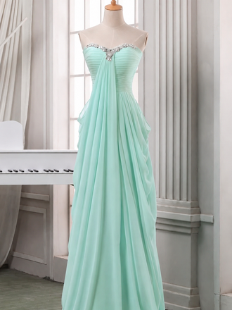 Elegant Mint Green Chiffon Strapless A-line Prom Dress with Crystal Beaded Bodice, PD3823000