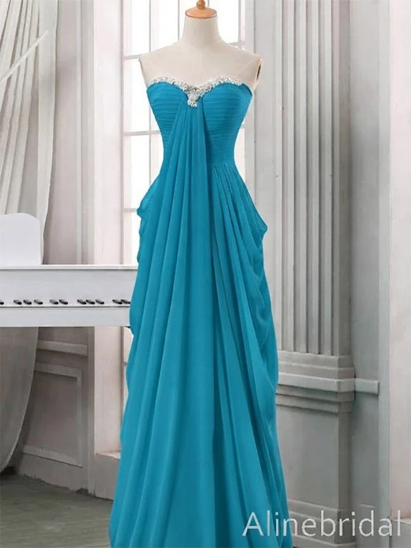 Elegant Mint Green Chiffon Strapless A-line Prom Dress with Crystal Beaded Bodice, PD3823000