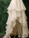 Elegant Ivory Short Sleeves A-line High LowChiffon Prom Dress, Ruffled Tiered Evening Dress, PD3822990