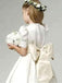 Elegant Ivory A-line Satin A-line Flower Girl Dress with Bubble Sleeves, FGS193