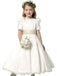 Elegant Ivory A-line Satin A-line Flower Girl Dress with Bubble Sleeves, FGS193