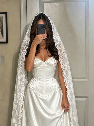 Vintage Ivory Satin Drop Waist Corset A-Line Wedding Gowns, WD3229