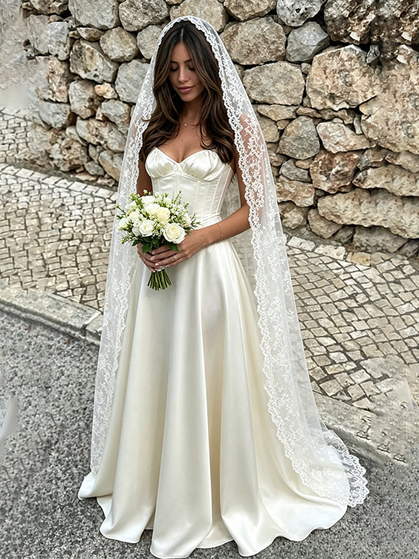 Modern Ivory Drop Waist Corset A-line Wedding Gowns, WD3229