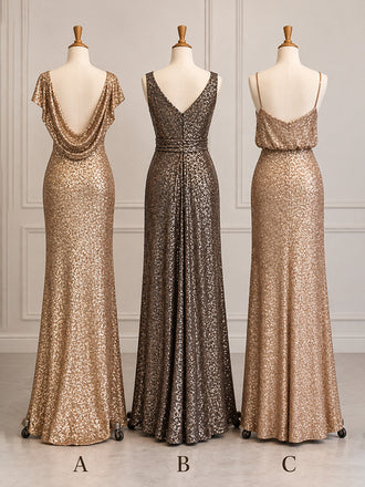 Sparkly Sequin Mismatched Sheath Long Bridesmaid Dresses, AB4076