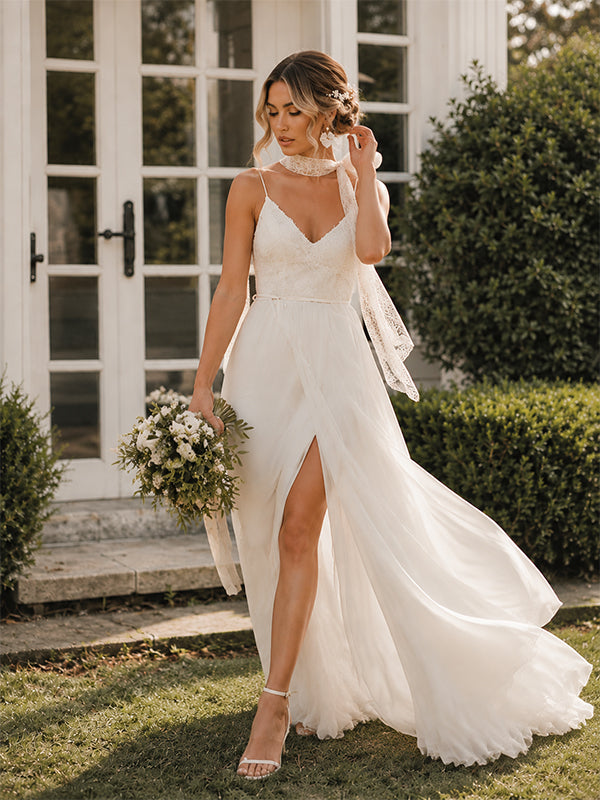 Vinatge Boho Lace Capelet A-line Chiffon Wedding Dress, AB1572