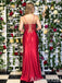 Elegant Red Cowl Neck Pleated Lace Applique Prom Dress with Slit, Evening Dress, PD3822966