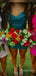 Shimmery Spagthtti Straps Ruched Teal Green Short Homecoming Dress, PD382273