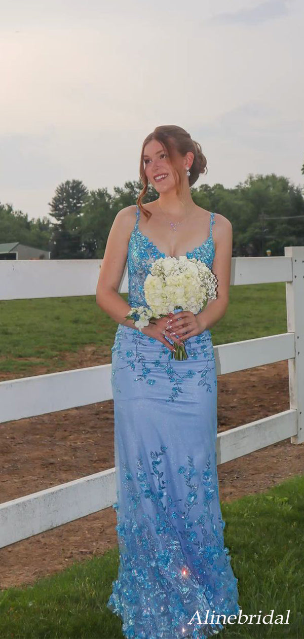 Sparkly Blue Lace Mermaid Prom Dress with Corset Bodice, PD3823038 AlineBridal Sparkly Blue Lace Mermaid Prom Dress with Corset Bodice, PD3823038 AlineBridal