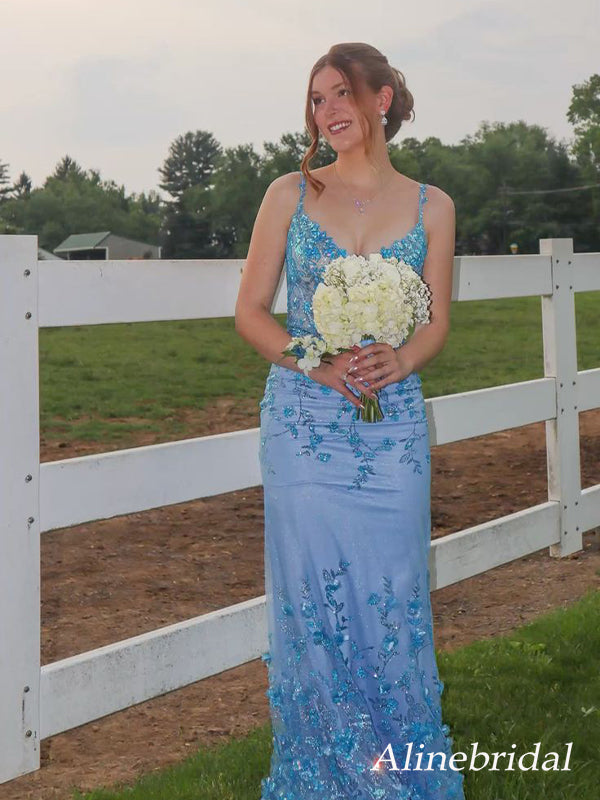 light blue prom dress sparkly Sparkly Blue Lace Mermaid Prom Dress with Corset Bodice, PD3823038 – AlineBridal