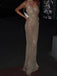 Sparkly Champagne Spaghetti Strap Mermaid Long Prom Dress,PD37665
