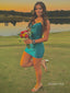 Shimmery Spagthtti Straps Ruched Teal Green Short Homecoming Dress, PD382273