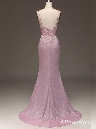 Elegant Pink Floral Lace A-line Prom Dress, Evening Dress, PD2823062