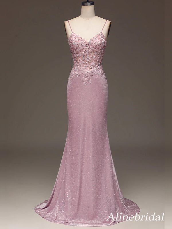 Elegant Pink Floral Lace A-line Prom Dress, Evening Dress, PD2823062