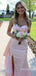 Elegant Side Slit  Strapless Asymmetrical Ruffle Light Pink Long Mermaid Prom Dress，Formal Dress, PD382271