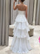 Elegant White Strapless A-line Long Prom Dress, Evening Dress, PD37686