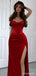 Sparkly Red Beadings Corset Prom Dress with Slit, Evening Dress, PD2823061