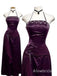 Vintage Purple Floral Halter A-line Long Prom Dress, Beaded Evening Dress, PD3822998