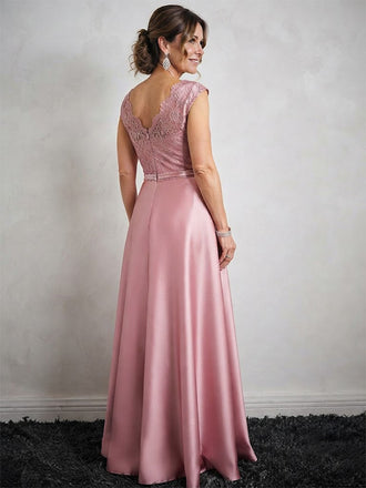 Elegant Pink Lace Appliques Bateau A-line Evening Dress, PD00021