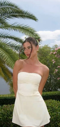 Elegant  Strapless Ivory Balletcore Soft Satin Short Homecoming Dress, PD382261