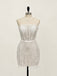 Sparkly White Beaded Strapless Short Homecoming Dress, HC382314