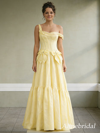 Gorgeous Yellow Bow Off the Shoulder A-line Prom Gown, Evening Dress, PD2823053