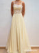 Elegant Yellow Chiffon A-line Prom Dress with Lace Applques, Evening Dress, PD3823044