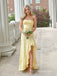 Elegant Yellow Strapless Corset Asymmetrical Ruffle Prom Dress, Formal Dress, PD382266