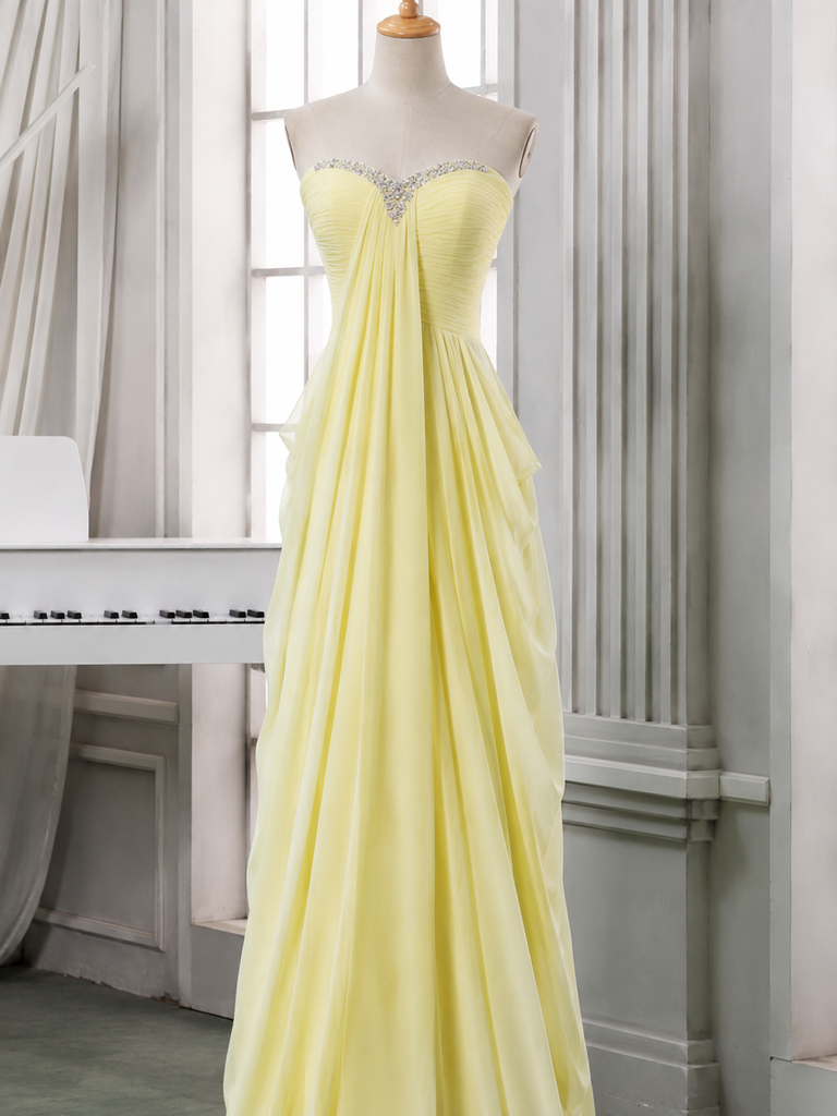 Elegant Mint Green Chiffon Strapless A-line Prom Dress with Crystal Beaded Bodice, PD3823000