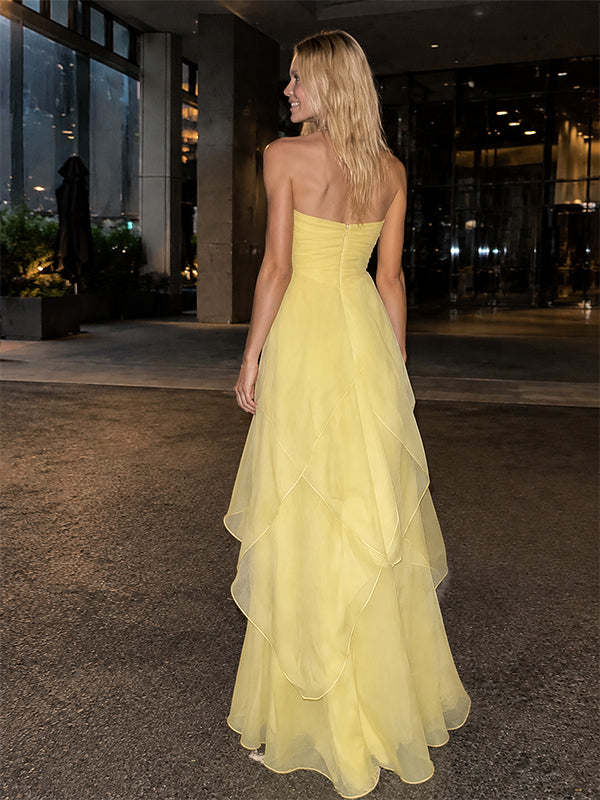 Elegant Yellow Halter A-line Long Prom Party Dress, Evening Dress, PD2823051