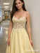 Elegant Yellow Chiffon A-line Prom Dress with Lace Applques, Evening Dress, PD3823044
