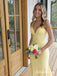 Sparkly Yellow Sequins V-neck Mermaid Prom Dress, Evening Dress, PD3823040