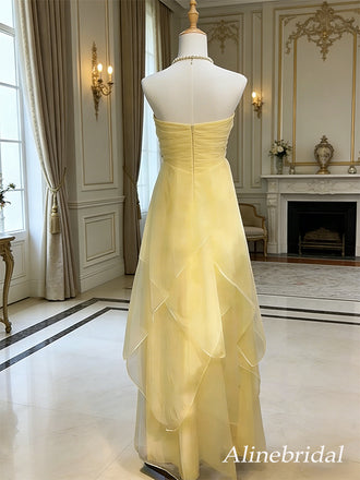 Elegant Yellow Halter A-line Long Prom Dress, Evening Dress, PD2823051