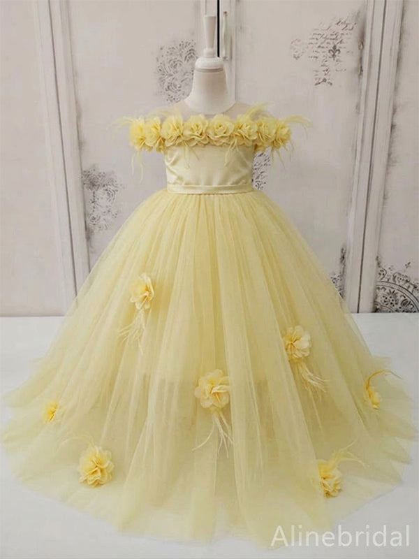 Elegant Pink Floral A-line Long Flower Girl Dresses, FGS166