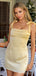 Elegant Square Pleated Light Yellow Short Homecoming Dress With Tie Straps, HC382276