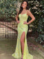 Gorgeous Yellow Lace Applique High Slit Long Mermaid Prom Dress, Evening Dress, PD381939