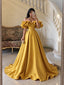 Gorgeous Mustard Yellow Off Shoulder Ruffles A-line Evening Gown, Prom Dress, PD381976