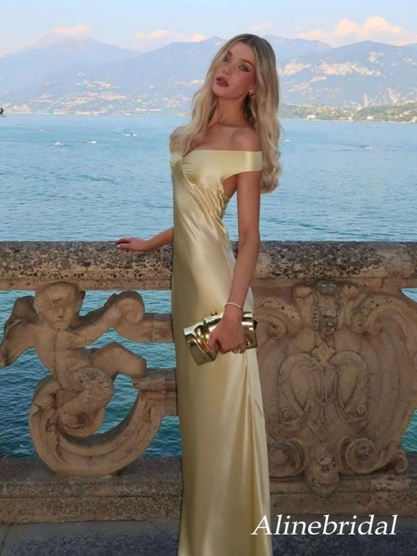 Elegant Yellow Off the Shoulder Backless Mermaid Long Prom Dress, Evening Gown, PD381873