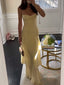Chiffon Sweetheart Spaghetti Straps Yellow Ruffle Tiered Prom Dress, Party Dress, PD382283