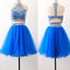 Royal blue two pieces sparkly bohemian open back charming homecoming prom dress,BD0006