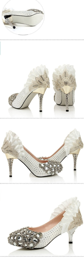 Popular Handmade Rhinestone High Heels Pointed Toe Crystal Wedding Shoes, S002