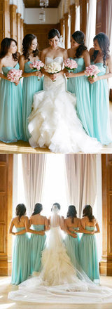 Simple Classic Sweet Heart High Waist Line Floor-Length Popular Blue Cheap Long Wedding Party Bridesmaid Dresses, WG107