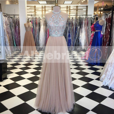 New Arrival Stunning Beaded Rhinestone Top Halter For Teens Prom Dresses,PD00084