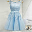 Light blue appliques lace see through lovely freshman homecoming dresses,BD00109